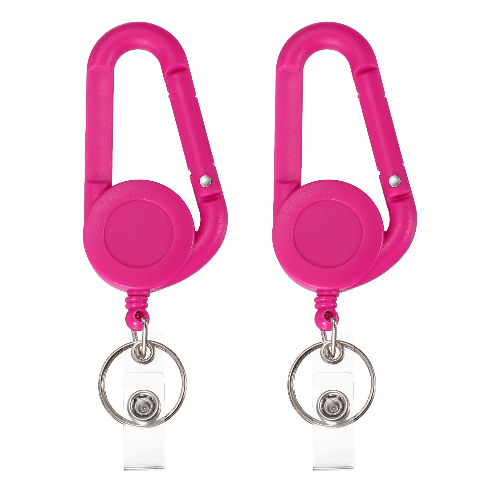 PATIKIL 2 Pack Retractable Keychain Belt Clip, Retractable ID Badge Reel Plastic Card Holder Reel Badge Holder Clip for Women Volunteers Teacher Office Business, Fuchsia