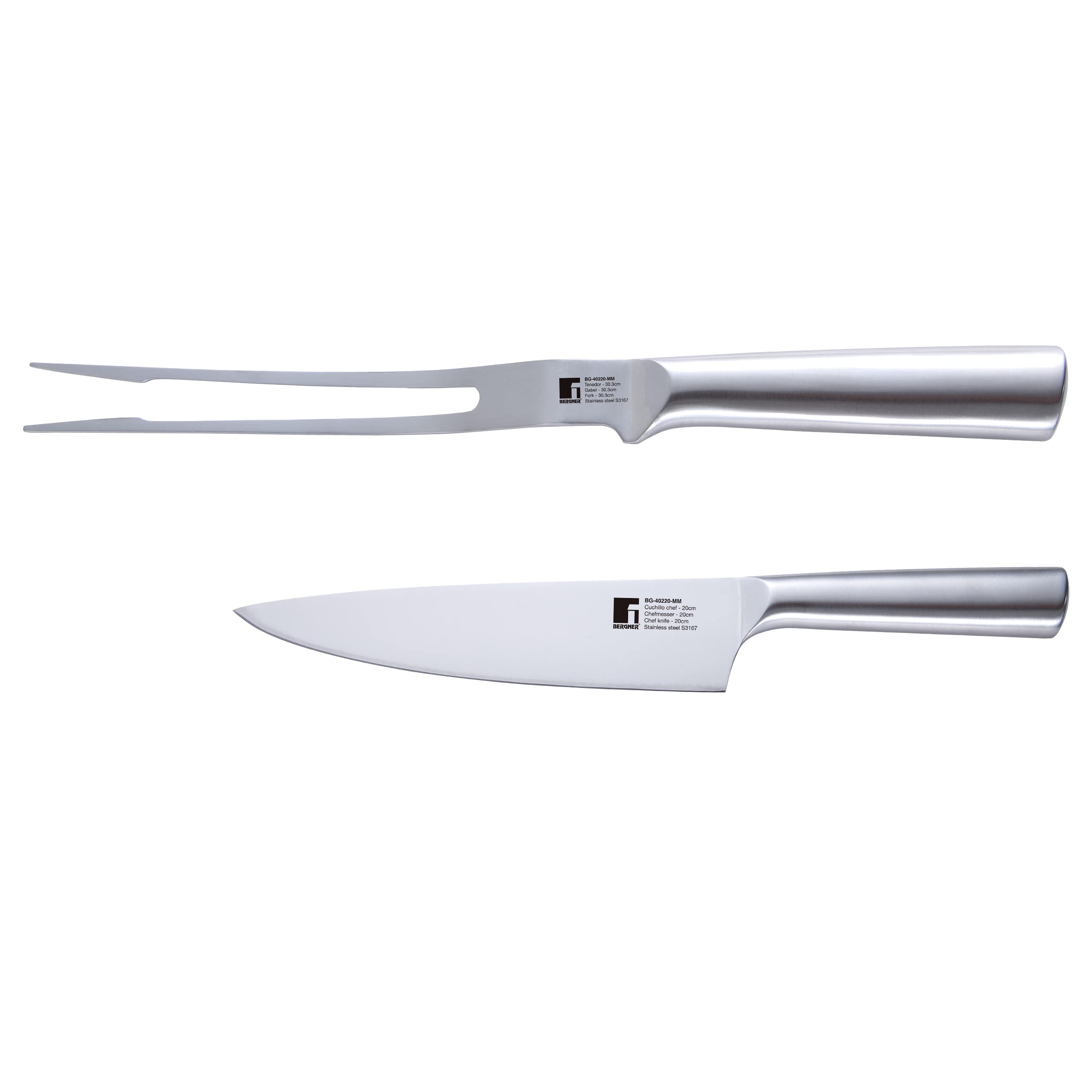 BBQ 2PC SET KNIFE+MEAT FORK, BG40220MM, Silver