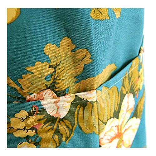 Retro Fashion Pretty Young 2-Pocket Chef's Apron, Light Blue/White Flowers (Light Blue/White Flowers) #TOP3