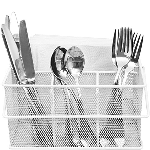 Sorbus Utensil Caddy  Silverware, Napkin Holder, and Condiment Organizer  Multi-Purpose Steel Mesh CaddyIdeal for Kitchen, Dining, Entertaining, Tailgating, Picnics, and Much More (White)
