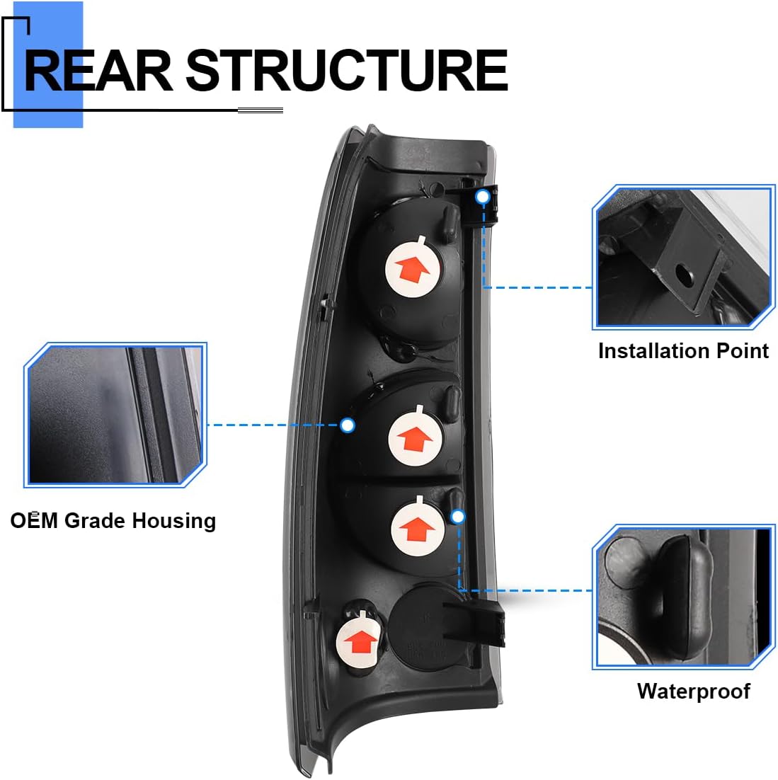 ROXX Tail Light Assembly Compatible with 1999 2000 2001 2002 2003 2004 2005 2006 Chevrolet Silverado 1999-2002 GMC Sierra Driver and Passenger Side (Black Housing/Smoke Lens-05)