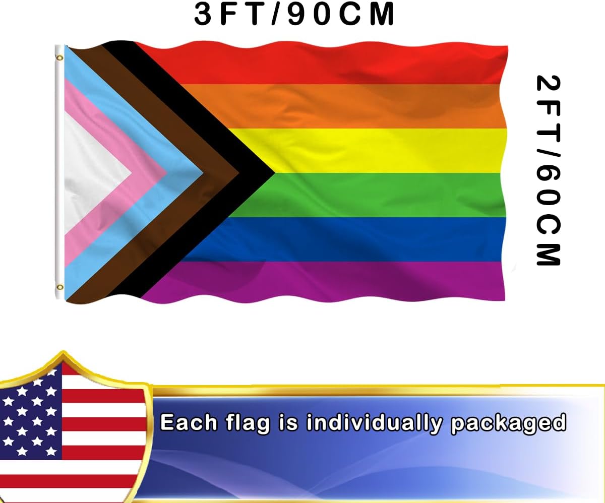 VOLTA Double Sided Progressive Flag 2x3ft, Outdoor Heavy Duty 3-Ply Durable Nylon Progressive Flag with Canvas Header/Brass Grommets for Indoor and Outdoor Decoration