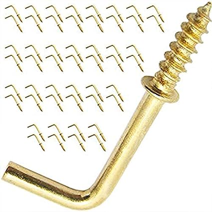 DIY Crafts CT-DIY-HI-57977 Plated Metal Screw - in Square Bend Hooks Kit, Gold Square Bend Hooks Self - Tapping Screws Hooks, Pack of 120, 2 (Multicolor)