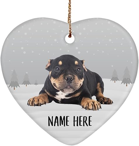 Personalized Name American Bully Black Tan Christmas Tree Ornaments Heart Ceramic Decorations Gifts for Dog Mom