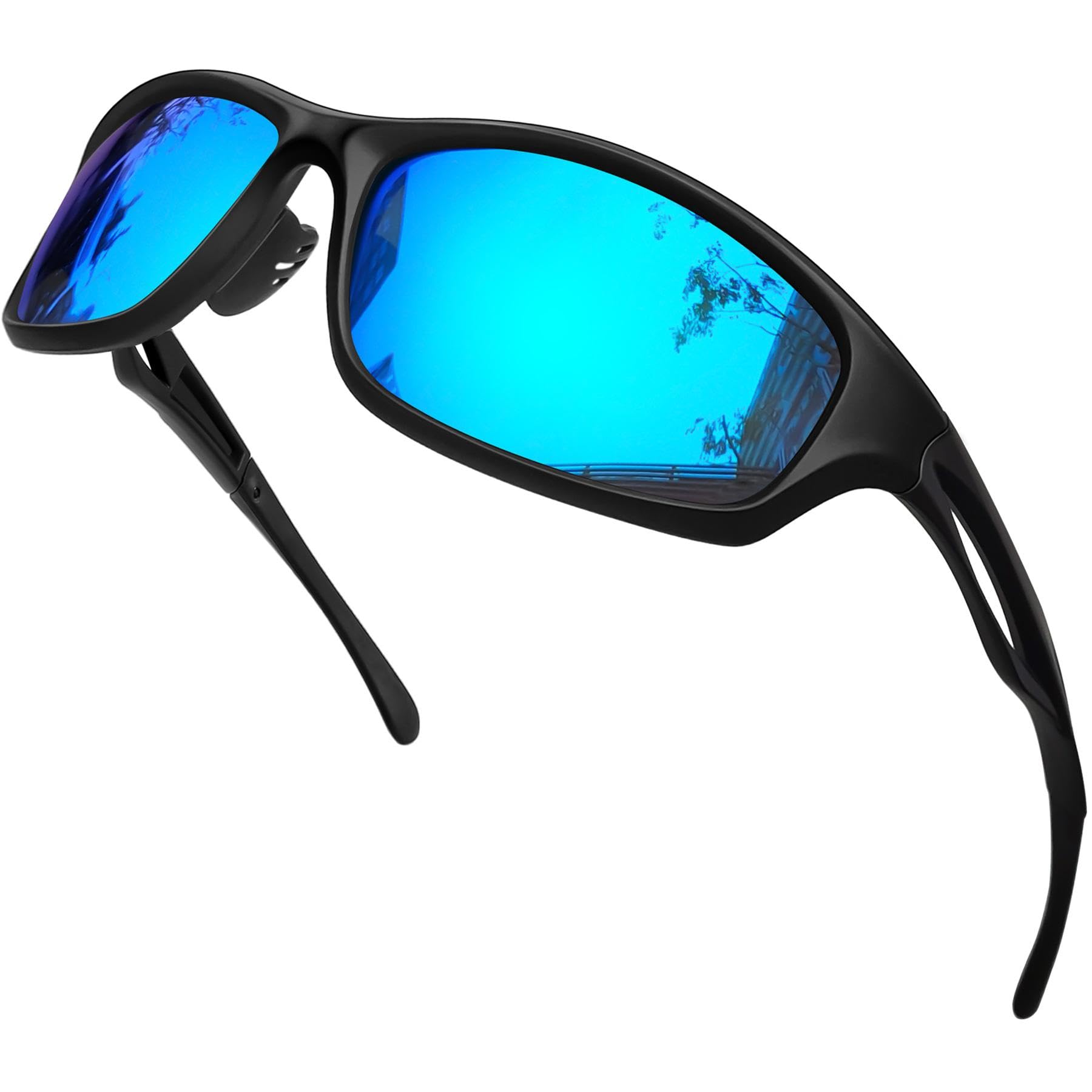 Joopin Running Sunglasses Men Women polarised UV Protection Wrap Around Sport Fishing Cycling Glasses Blue Mirrored Lens