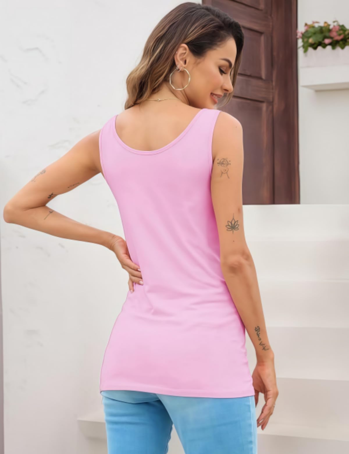 H HIAMIGOS Damen 3er-Pack Lange Tank Tops Stretchy Baumwolle Ärmellos Tops Unterhemd Layering Workout Yoga Cami Tanks