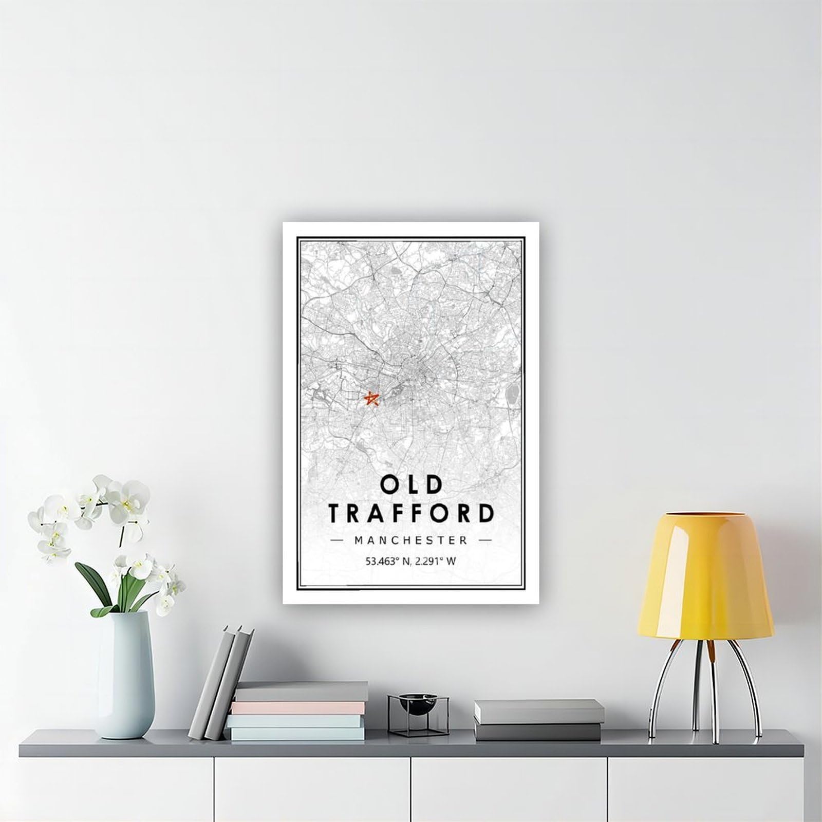 PHTHDB Poster su tela con mappa del vecchio Trufford Manchester, motivo: squadra di calcio minimal, decorazione per la casa, idea regalo