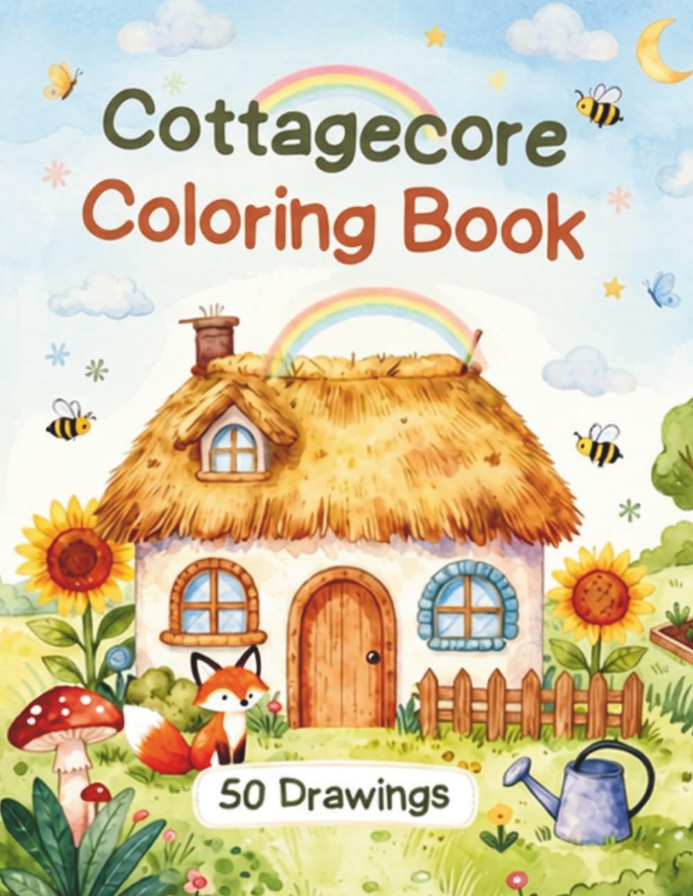 Cottagecore Kids Coloring Book: 50 Bold & Easy Enchanted Cottage, Mushroom, and Wildflower Illustrations for Children Ages 3-8 | Stress Relief & Creative Fun