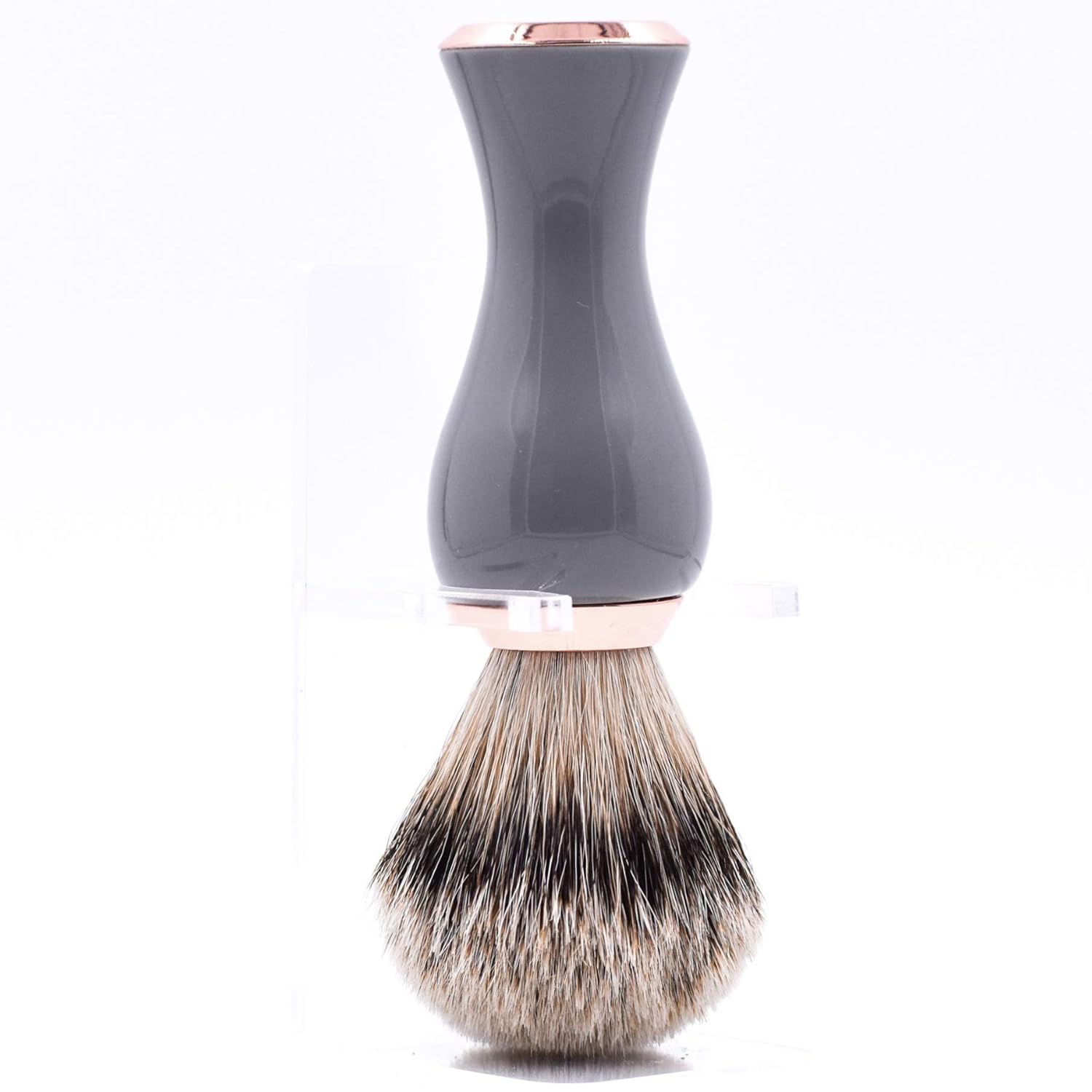 Parker Safety Razor Silvertip Badger Rasierpinsel mit Ständer – Extra dichte und extra weiche Borsten – Deluxe grauer und roségoldener Griff – Rasierpinsel für Herren und Damen