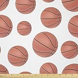 Ambesonne Basketball Fabric by The Yard, Realistic Style Balls Pattern on White Classical Sports...