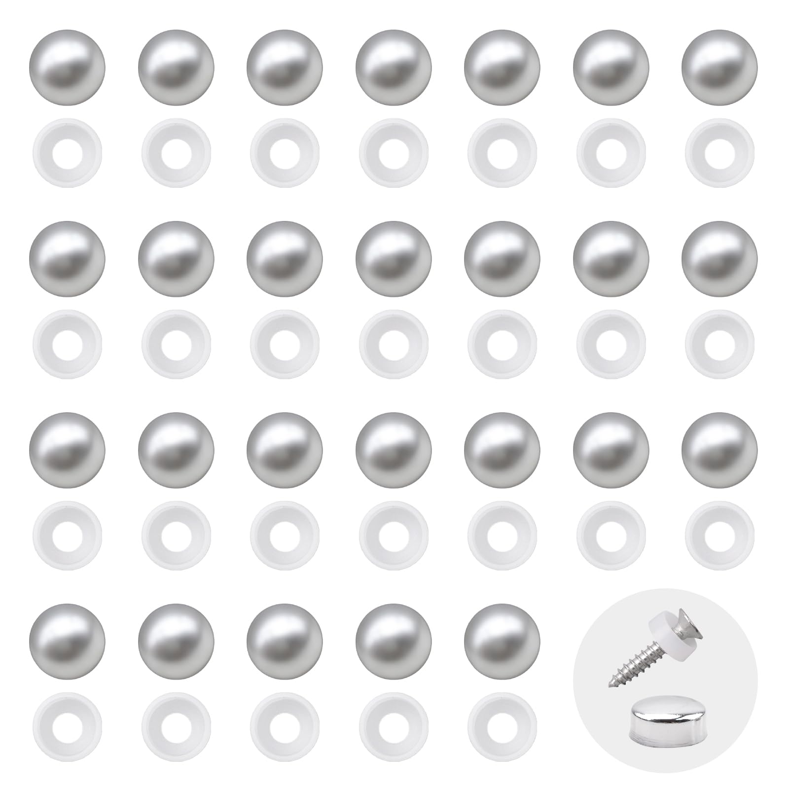 INCREWAY 500pcs Screw Covers,M4 Plastic Screw Cap Plastic Dome Covers Decorative Covers Protecting Nails for Furniture, Cabinets, Mirrors (Bright Silver)