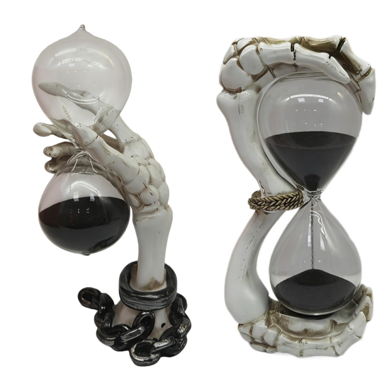 PANGBOER Esqueletos de resina con temporizador de arena de mano, estatua de cristal, escultura decorativa, coleccionable, escultura decorativa para decoración del hogar