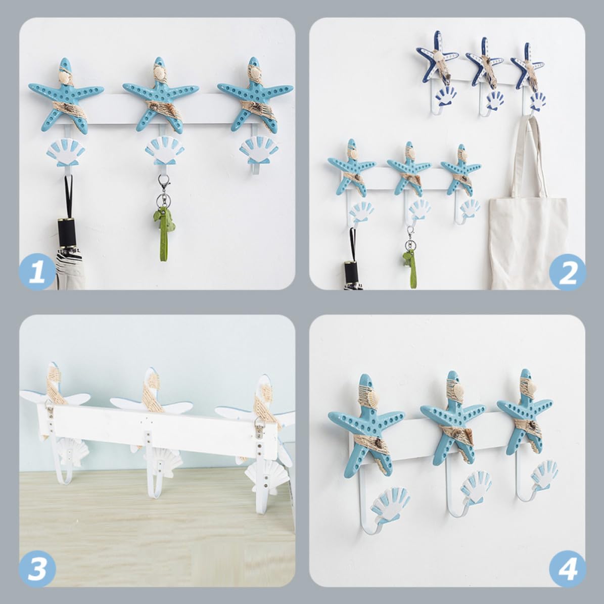 Perchero Práctico para Embellecer el Hogar y Pasillos Gancho Estilo Mediterráneo de Pared Colgante con Diseño de Figura Marina, Material Mdf y Hierro