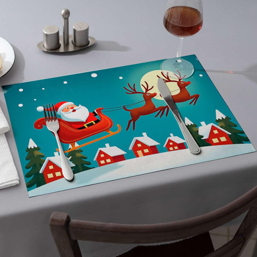 Set de table Père Noël volant lot de 6 de qualité supérieure pour centre de table élégant