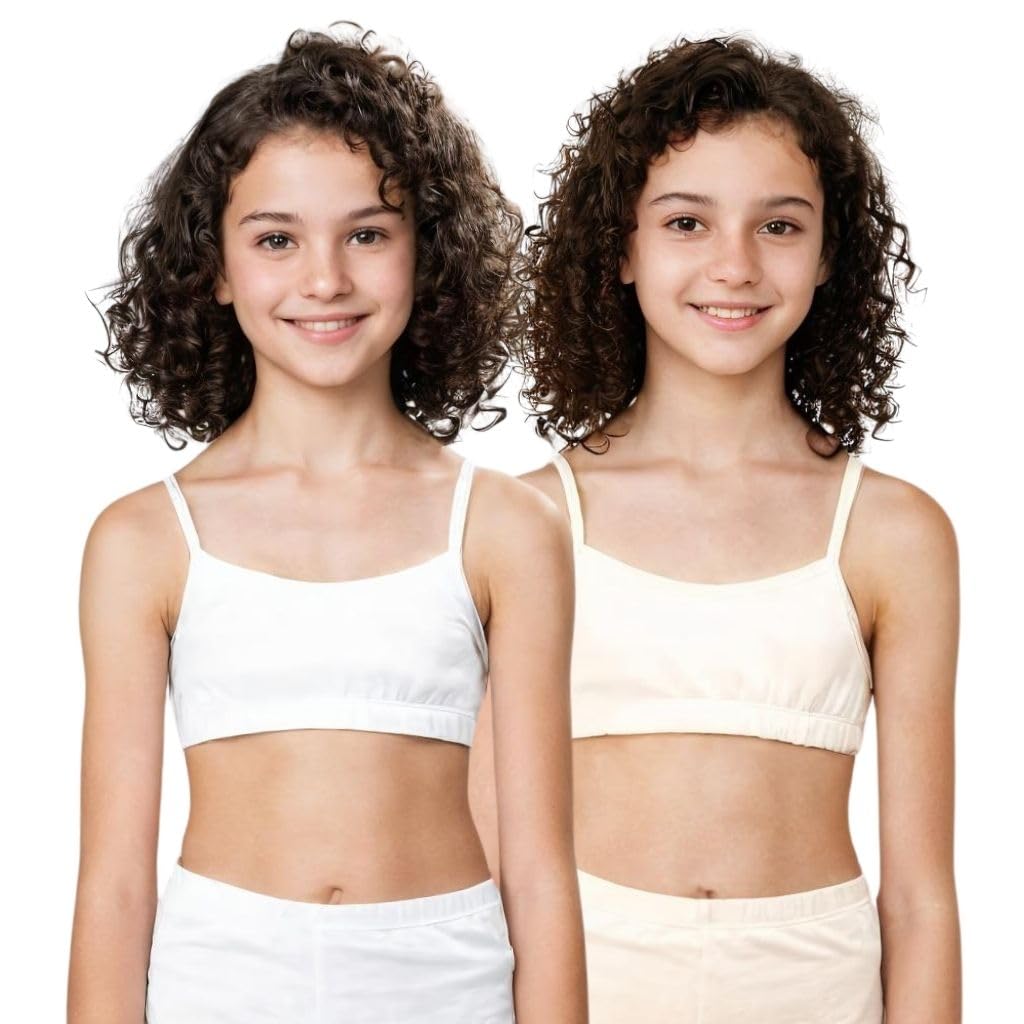 Adira Starter Bra for 13-14 Year Old Girls | Flat padding for nipple coverage | Comfortable stretchy cotton | Comfortable-Breathable Teething Bra & Super Soft Material | pack of 2 Adira Starter Bra for 13-14 Year Old Girls | Flat padding for nipple coverage | Comfortable stretchy cotton | Comfortable-Breathable Teething Bra & Super Soft Material | pack of 2