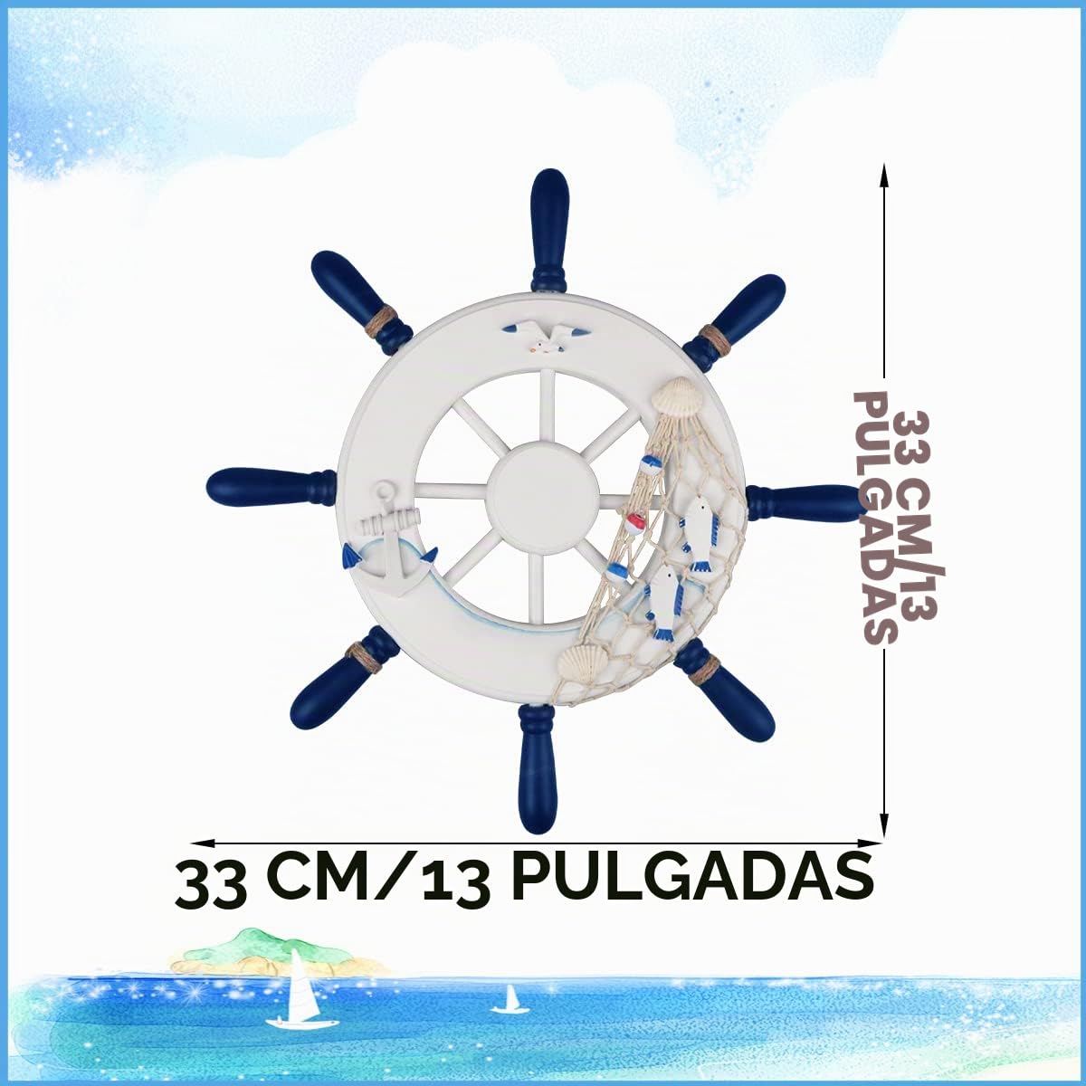 Fangoo 2 Pack 32 CM Rueda de Barco de Madera y 32 CM Ancla de Madera con Cuerda Barco náutico Dirección Timón Decoración de Pared Adorno Colgante de Puerta