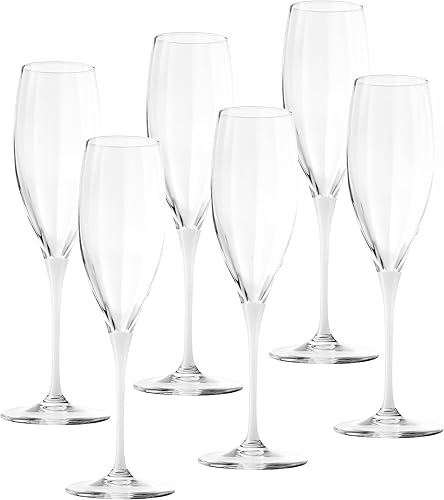 Miniatura 1 de Barski Copas de flauta para tostar, champán, juego de 6 vasos de cristal, copas de tostación de boda, tallo blanco, 11 onzas, fabricado en Europa