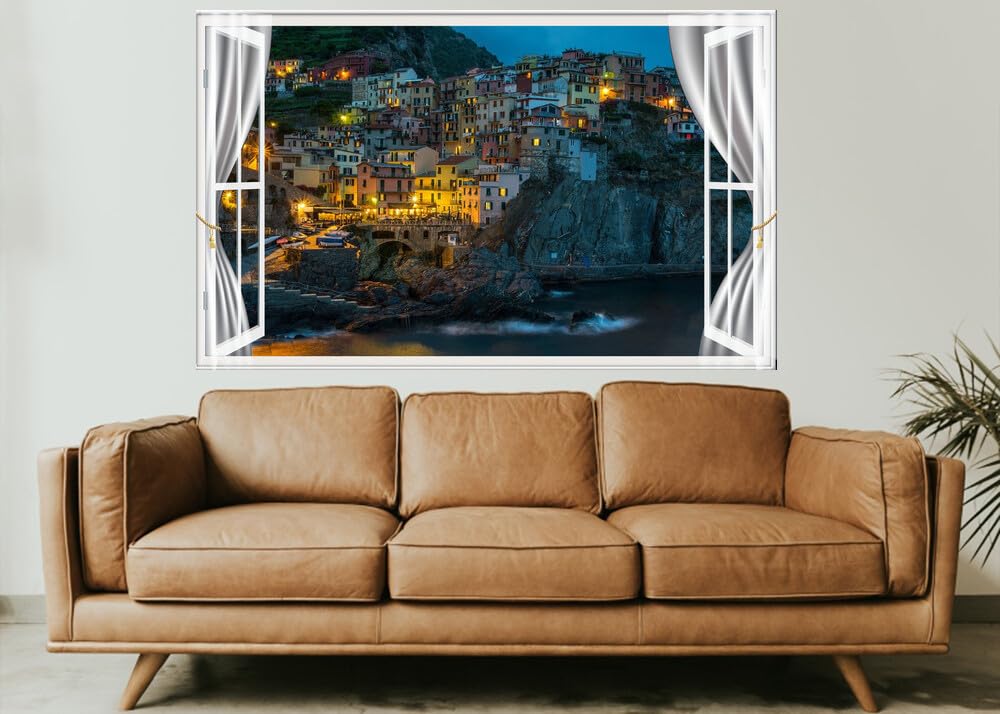 JVERF - JZZE06879 Italy Houses Manarola| Self-Adhesive Open Window Wall Sticker