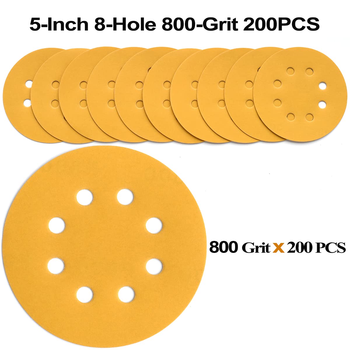 ALI INDUSTRIES 4340 5-Inch 220 Grit Hook & Loop Sanding Discs – 50-Pack, 8-Hole Design For Dust Extraction