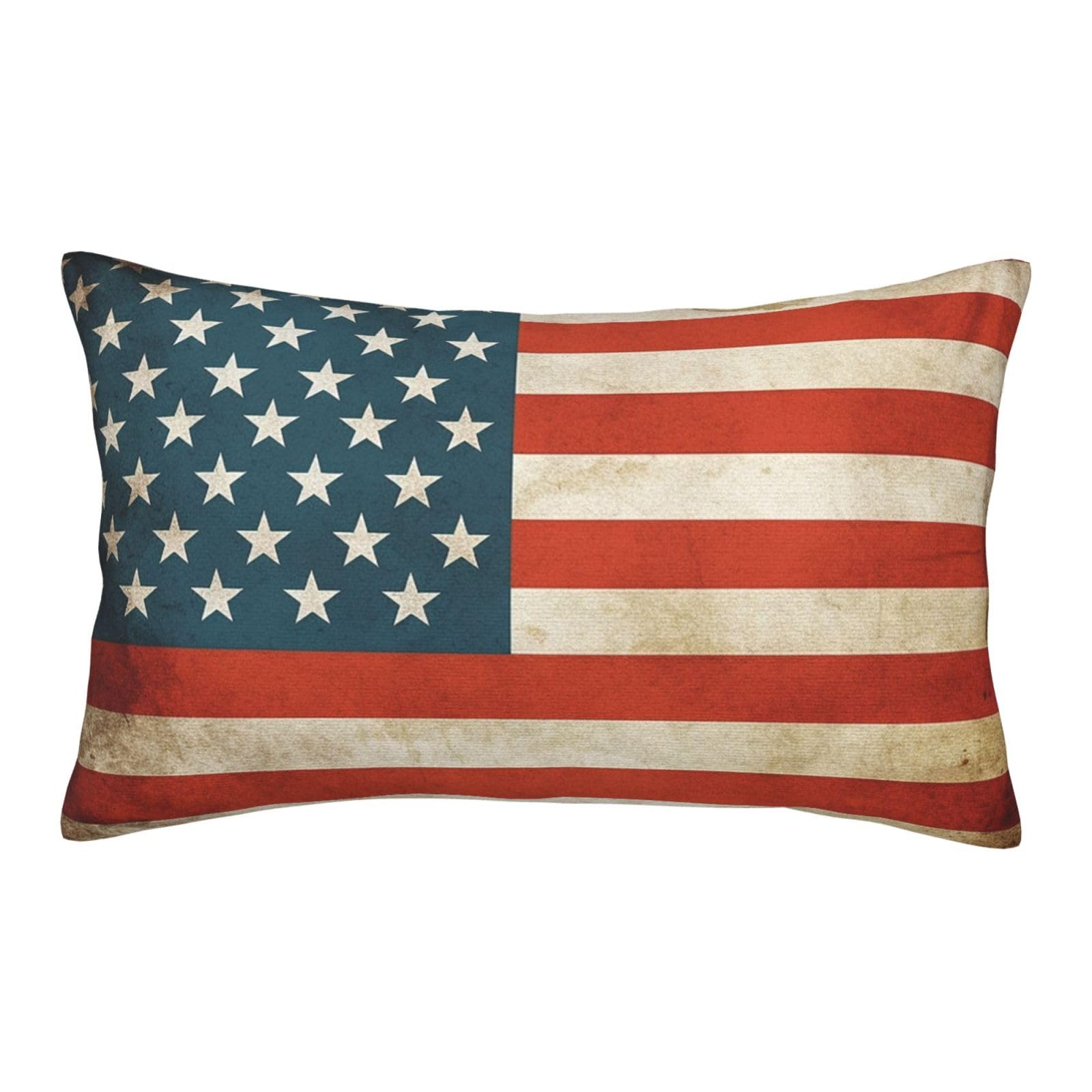 Velvet Pillowcases 16"x24" Ultra Soft Breathable Pillow Cases, Luxury Fuzzy Throw Pillow Covers with Zipper, Vintage American USA Flag Pillow Shams All Seasons Decorative Cushion Cases for Couch