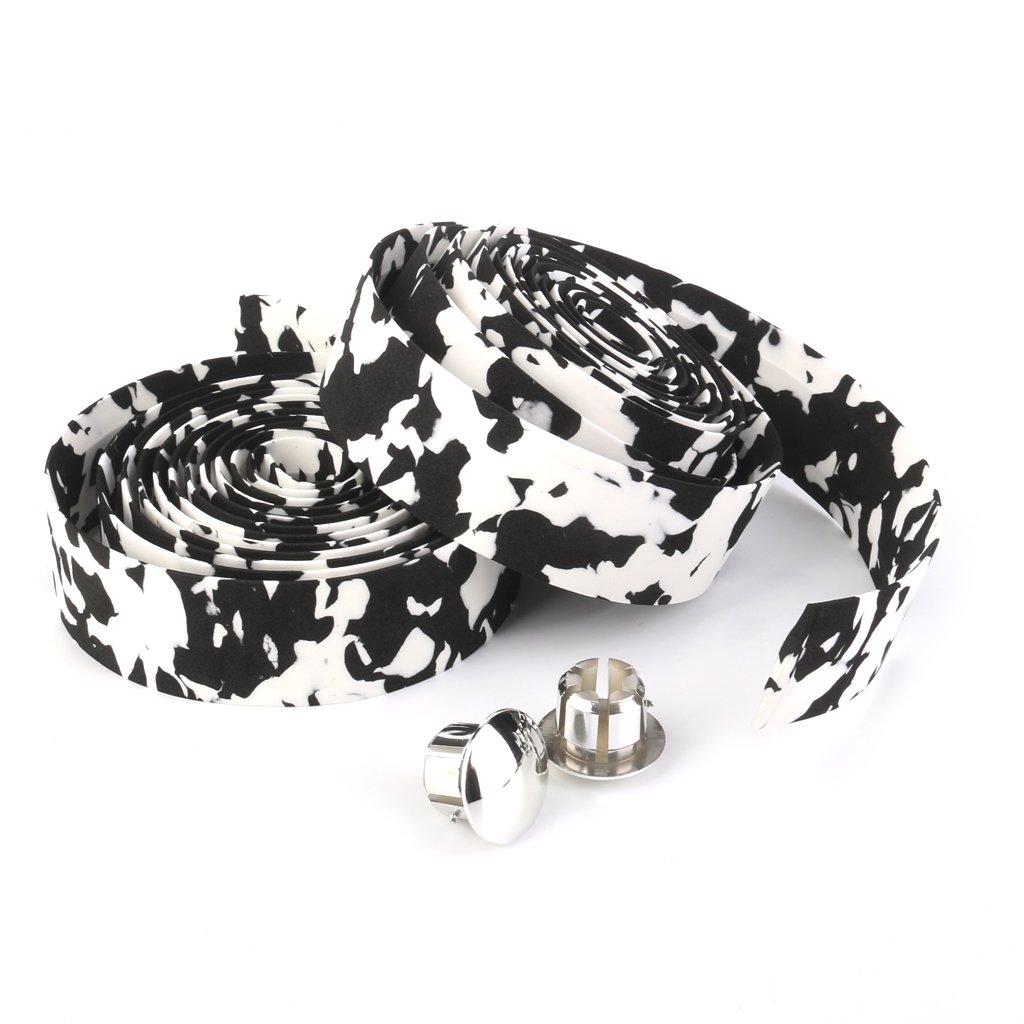MYADDICTION 2pcs MTB Road Bike Bicycle Handlebar Tape Wrap +2 Bar Plug White with Black | Sporting Goods | Cycling | Bicycle Components & Parts | Handlebars-image-33