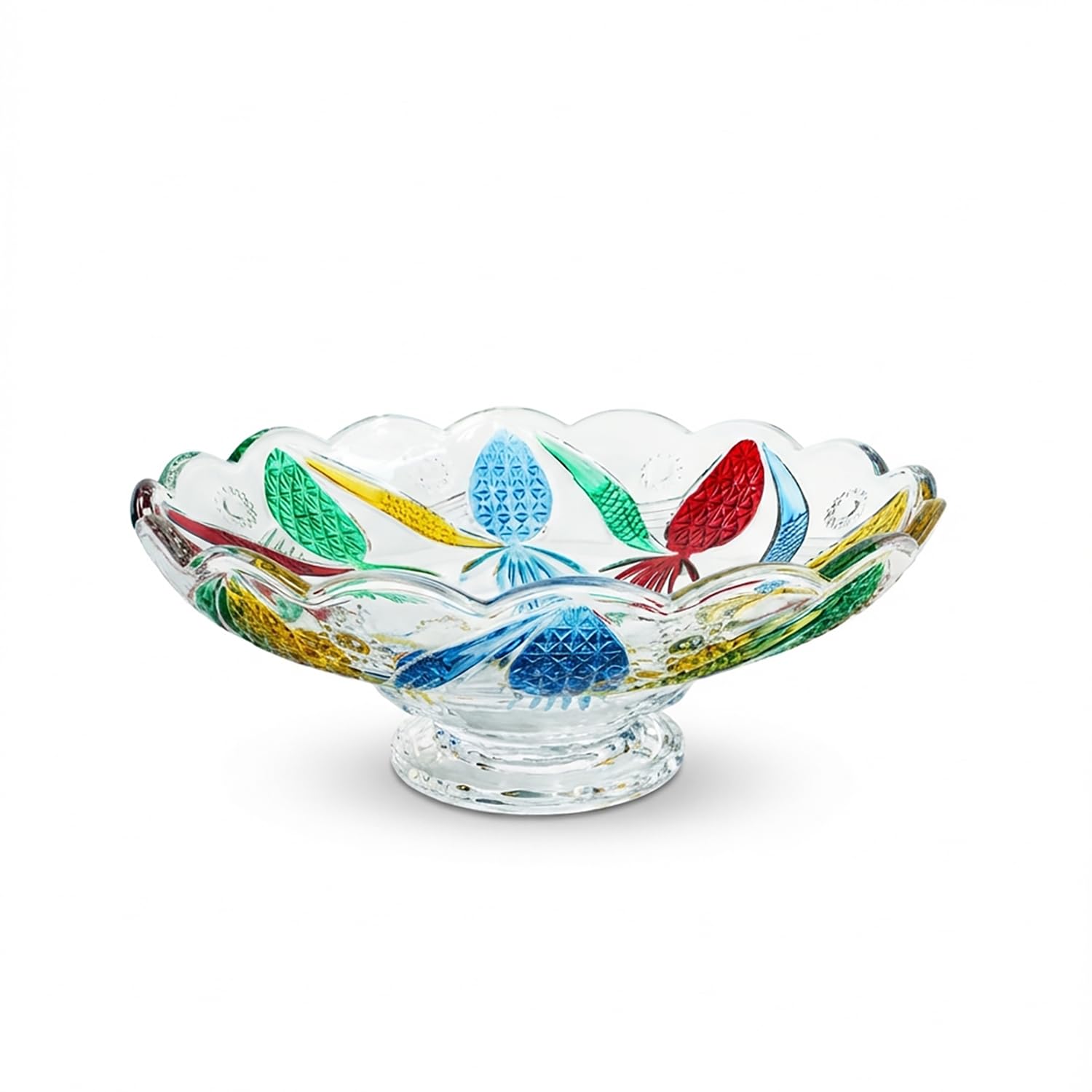 Grande ciotola per frutta dipinta a mano colorata a forma di ananas, in vetro di cristallo, ovale con piede decorativo, 28 cm