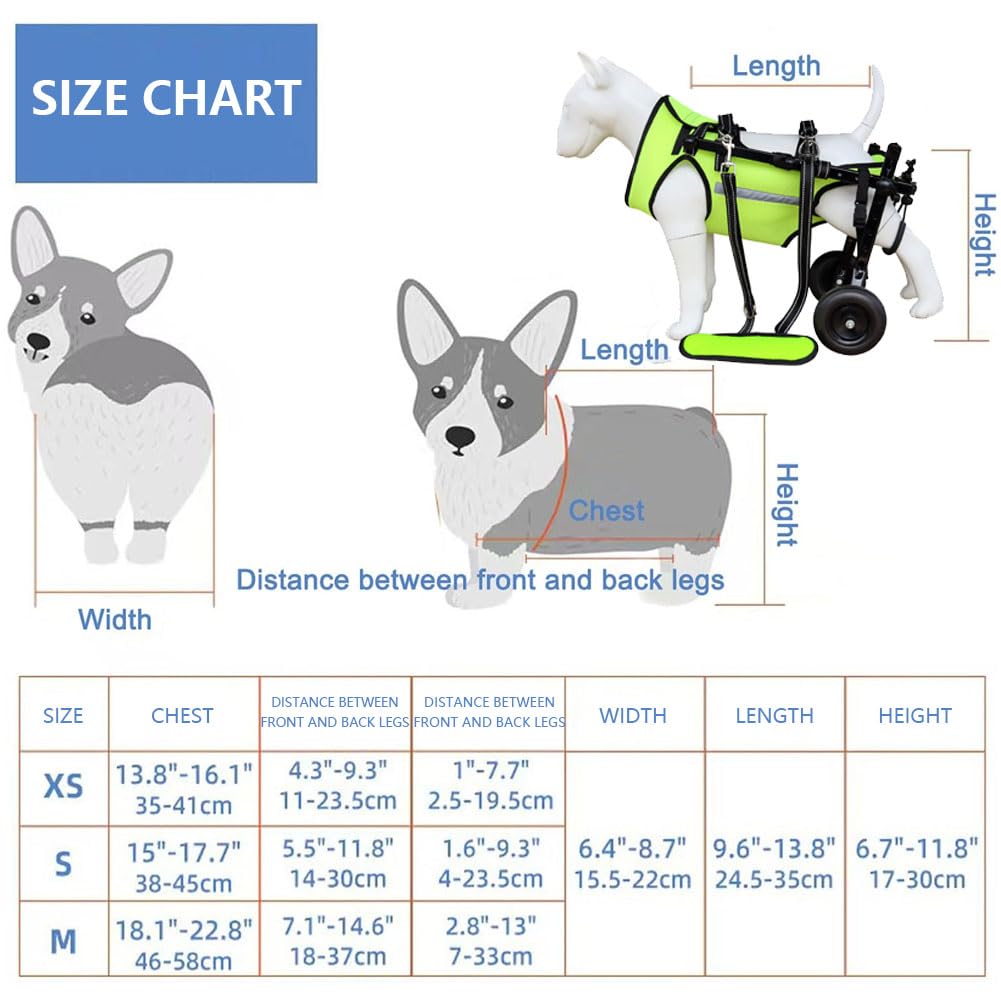 Silla de ruedas ajustable para perro con ruedas que absorben los golpes, arnés de soporte de pierna trasera para ayuda a la movilidad, displasia de cadera, alivio de artritis