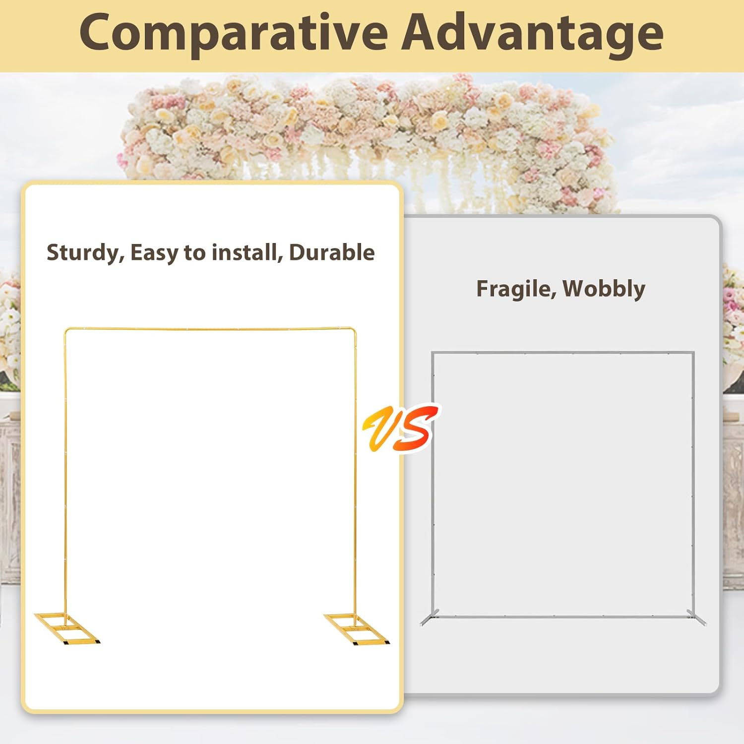 Square Backdrop Stand, 6.5ft Wedding Arch Rectangle Backdrop Stand, Metal Arch Backdrop Stand With Base, Balloon Square Stand Rectangle Arch for Wedding Birthday Party Baby Shower Ceremony Decor