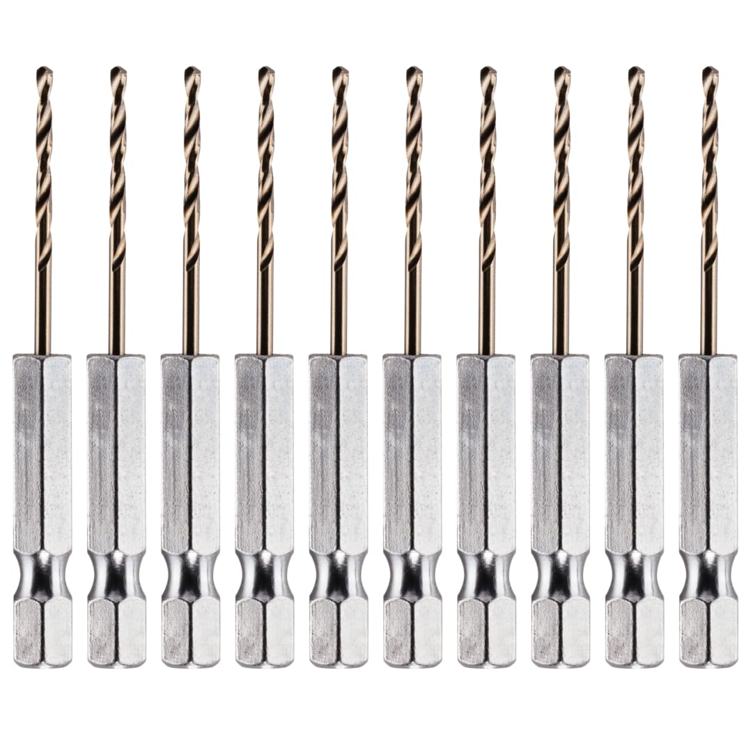 Rennie Tools - Box of 10 x 1mm Hex Shank HSS Gold Cobalt Jobber Drill Bit Set For Stainless Steel, Hard Metals, Aluminium, Cast Iron, Copper. Twist Drill Bit Sets. 1mm Drill Bits Metric Drill Set — image 1