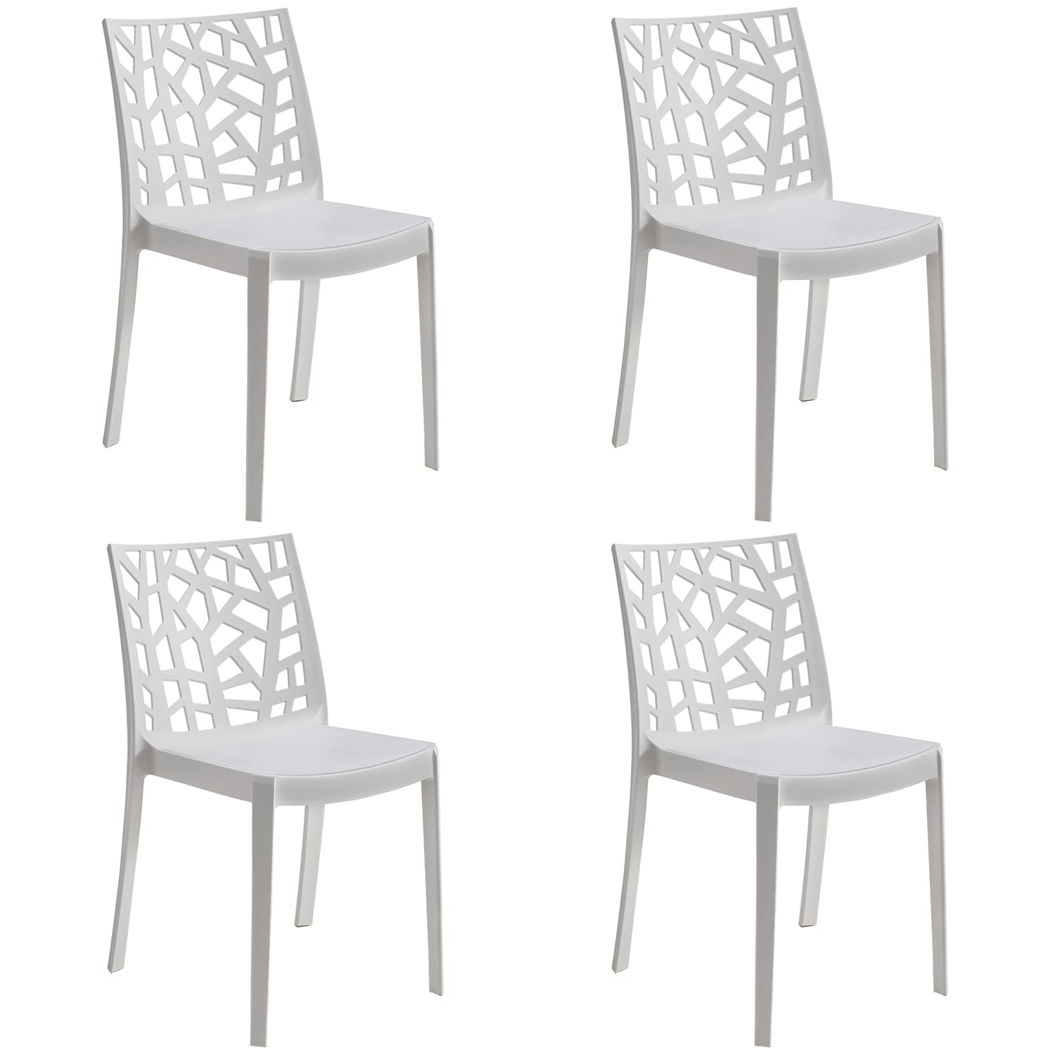 Marvin Sedia In Polipropilene Da Interno Esterno Giardino Impilabile Design Sedie Resistenti Moderne Per Terrazzo Bar Locali Commerciali (White, 4)