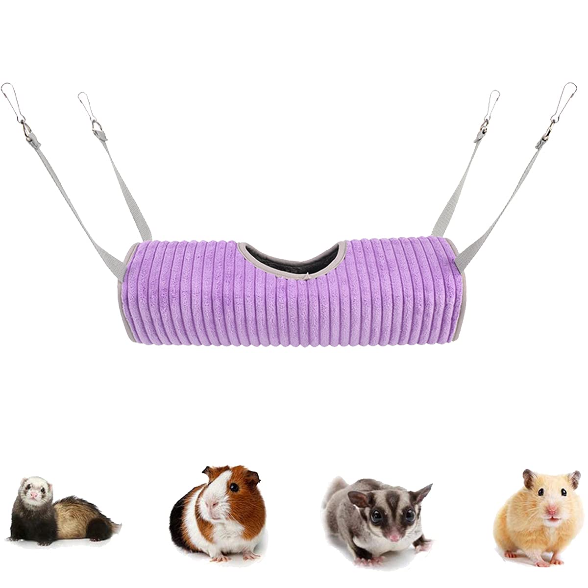 Kleintier-Hängematte, Frettchen-Hängematte, Hängematte und Tunnel, Hamster, Eichhörnchen, Zuckerschleuder, Meerschweinchen, Frettchen Zubehör, Hängeversteck Tunnel, Röhrenspielzeug für Käfig (lila)