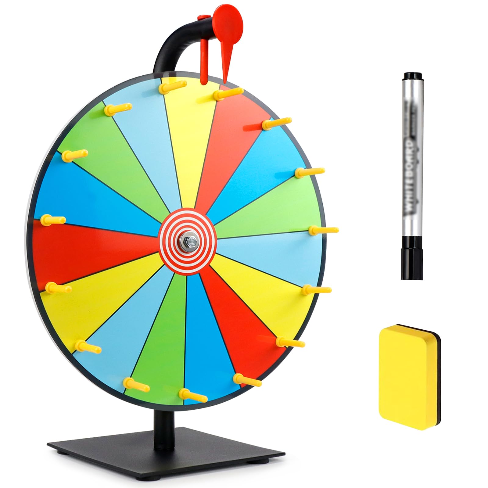 Mumjooyi Rueda de la Fortuna para Girar 30 CM Ruleta de La Suerte Rueda de Premio Reutilizable con Marcador Borrable y Borrador para Carnaval y Feria Comercia