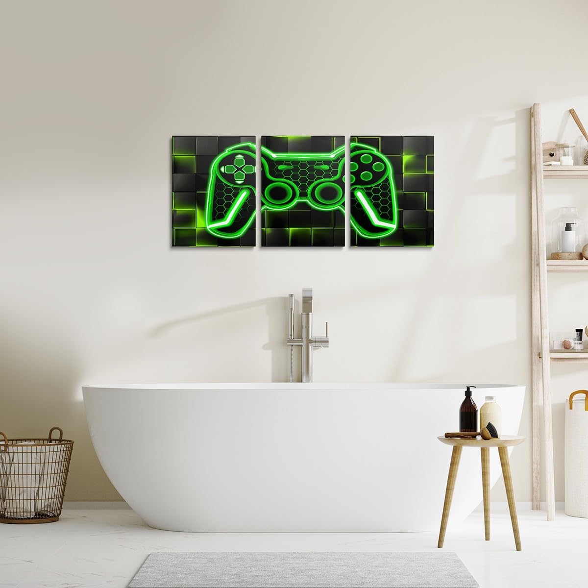 Feelyou Gamer 4PCs Pack Bed Set Bundle Includes Canvas Wall Art 3PCS and Area Rug 3"x5"