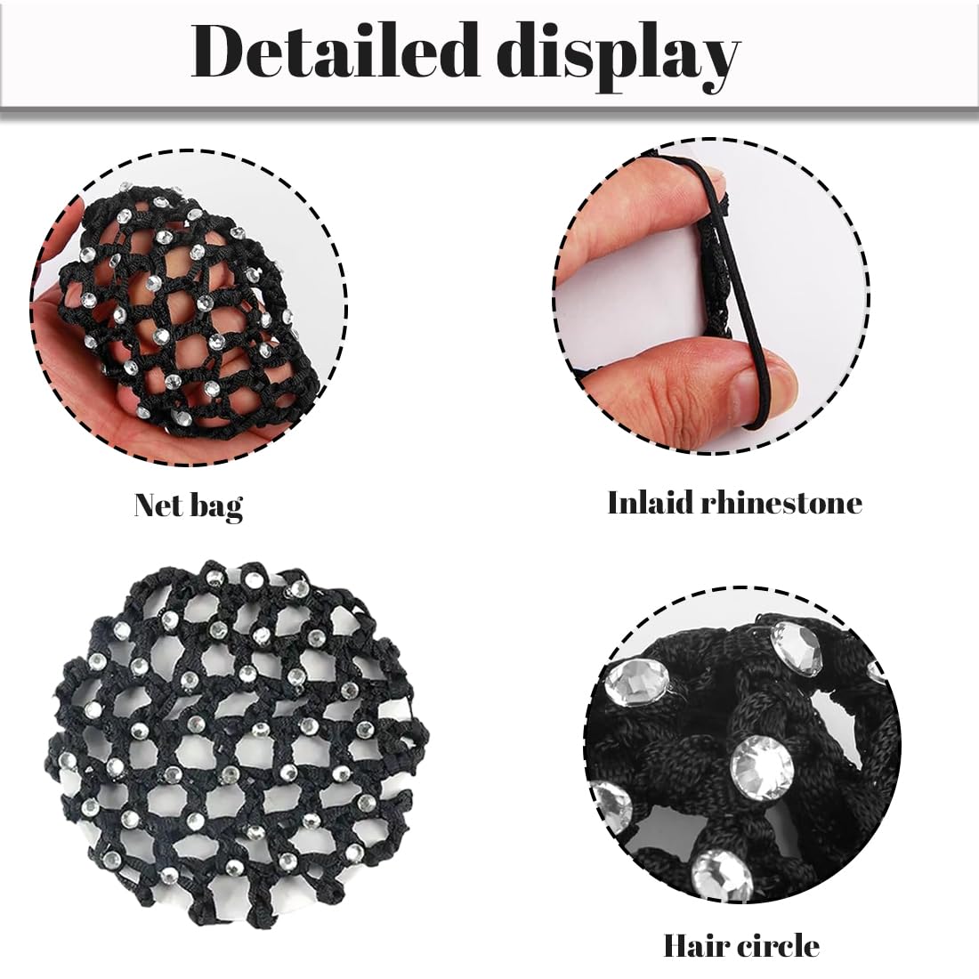 4 pezzi Chignon Retina per Capelli Chignon Bambina con Perline Retine per Capelli,Reti per Capelli Danza,Reti per Capelli Stretch Per Infermiera Assistente di Volo Balletto(nero, bianco)