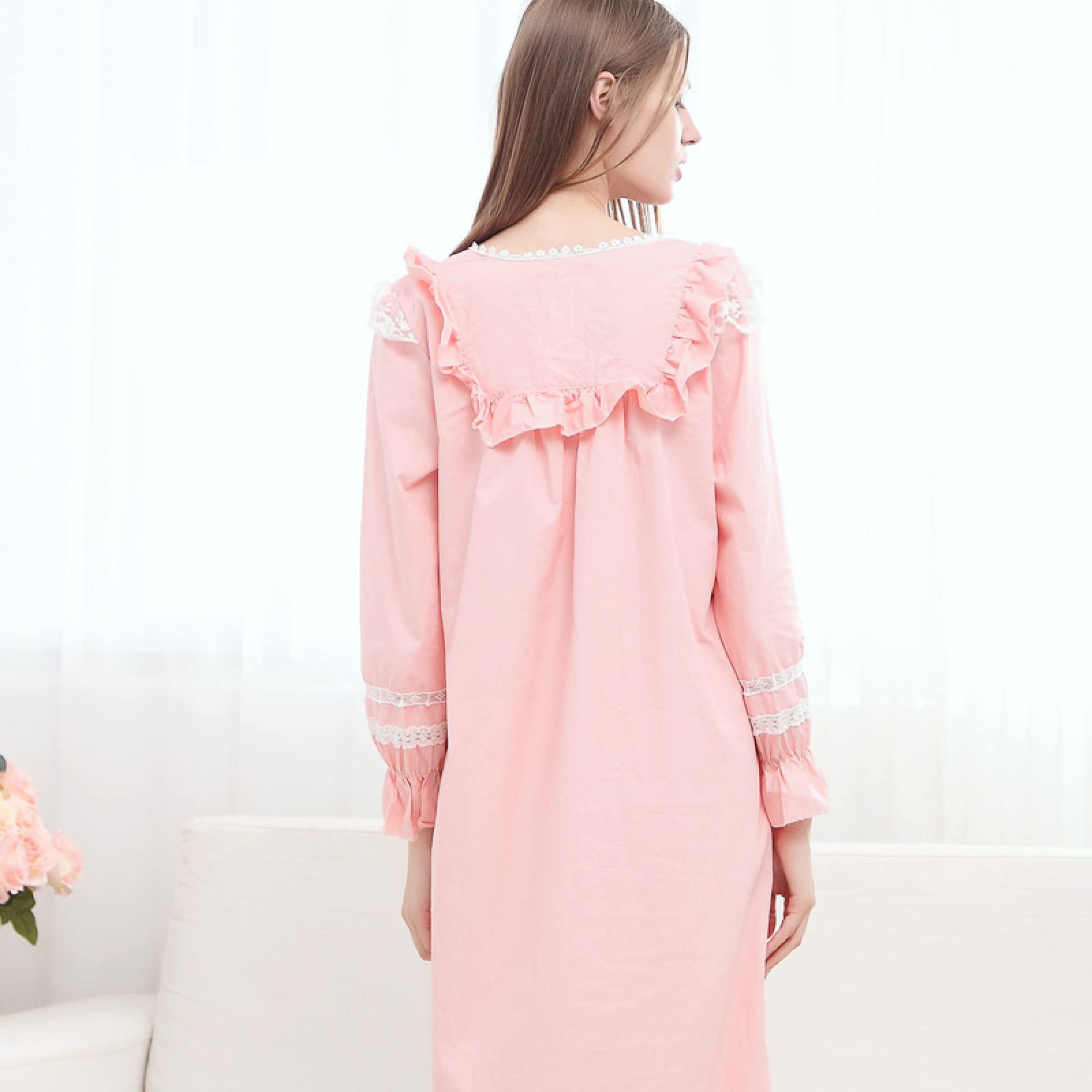 OFFSUM Camicia da Notte Donna - Spring Plus Size Round Neck Casual Lingerie Dress Fashion Elegant Princess Nightdress Solid Color Cotton Nightgit