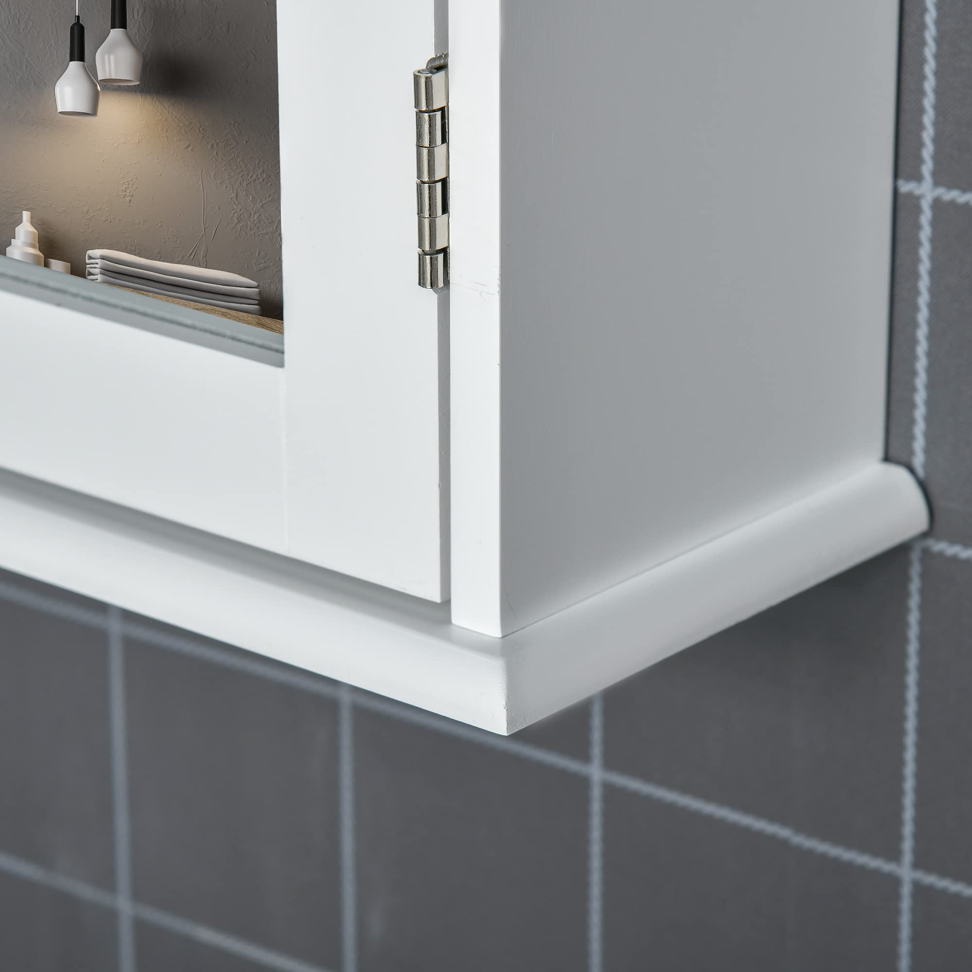 kleankin Specchio Bagno Contenitore con Chiusura Magnetica, Mobiletto Bagno da Parete Salvaspazio in Legno, 41x14x60cm, Bianco