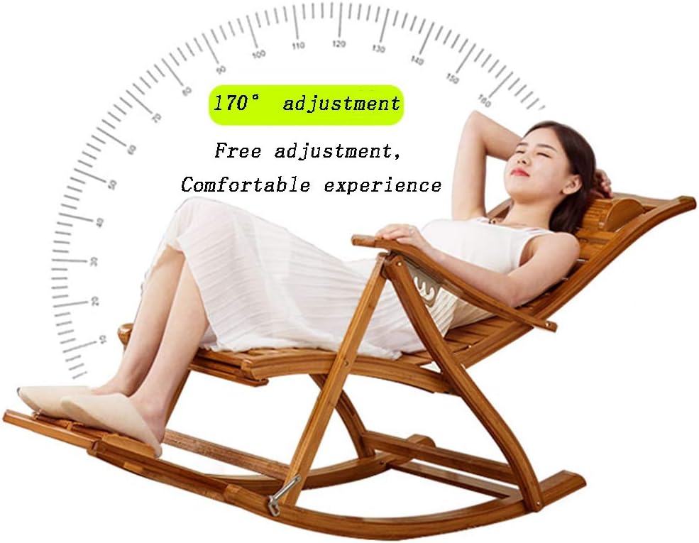 N / A Bamboo Rocking ChairFolding Chair, Adjustable Folding Bamboo Rocking Chair, Extended Chair Surface with Foot Massage Sun Chair, Old Armchair(Color:No mat)