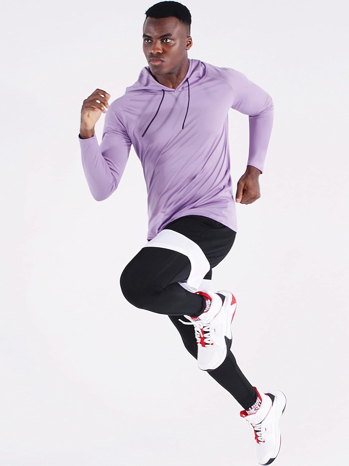 CADMUS Men's Workout Long Sleeve Fishing Shirts UPF 50+ Sun Protection Dry Fit Hoodies Medium 096# Light Purple, 1 Piece