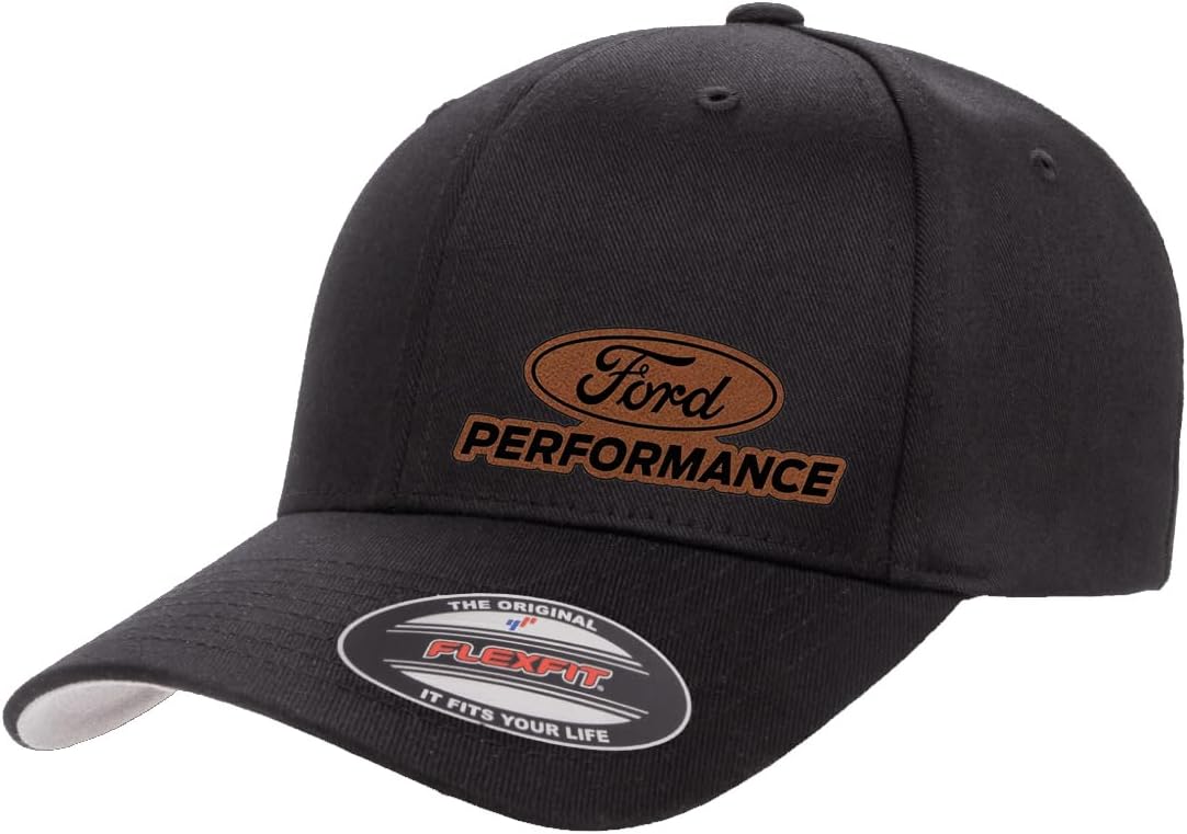 Ford Performance Logo Side Panel Leather Patch Laser Engraved Athletic Baseball Fitted Hat Cap