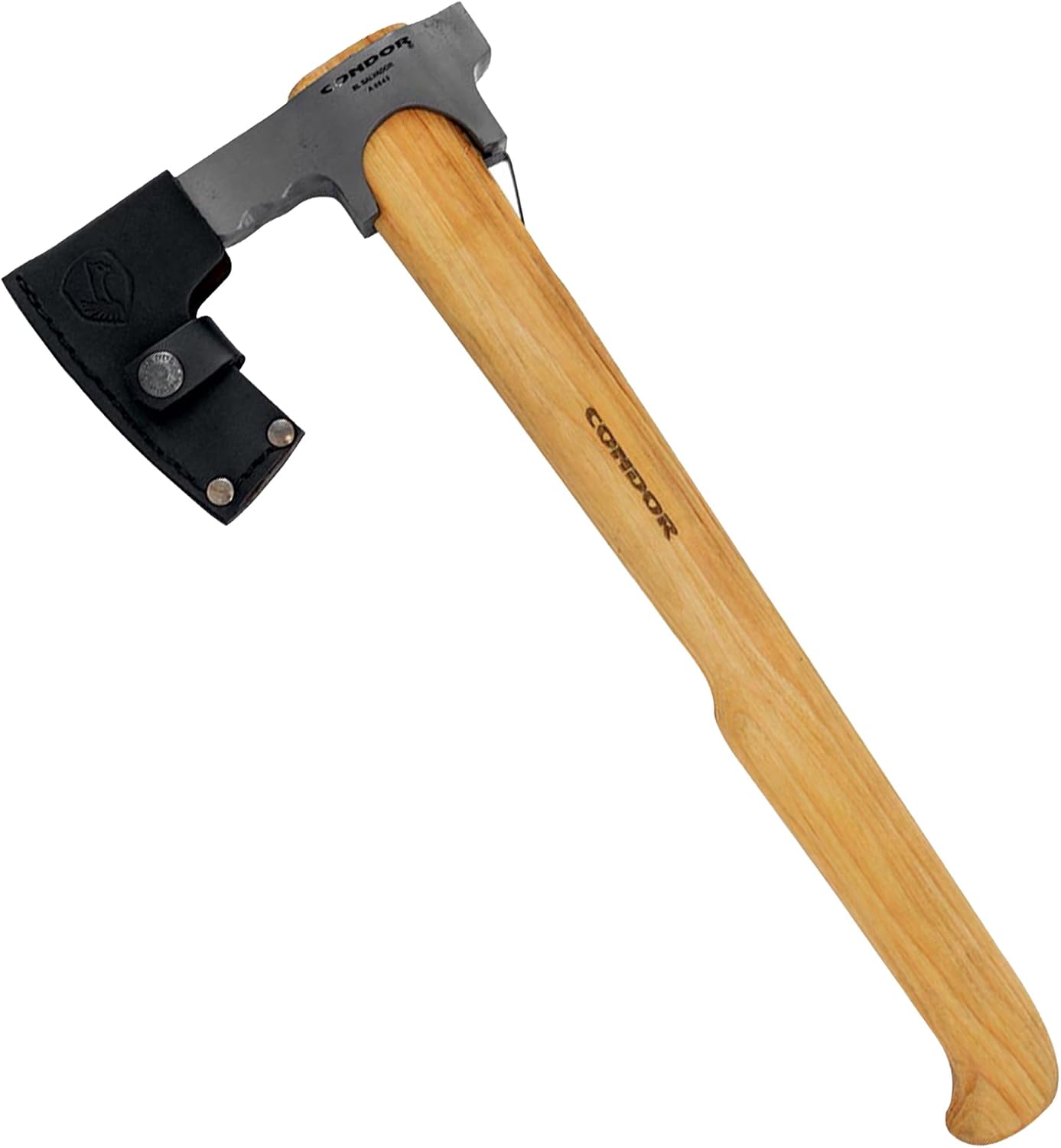 Condor Tool & Knife TravelHawk Axe - Handcrafted Leather Sheath - 1060 High Carbon Steel Camping Axe with a Light Wooden Hickory Handle - 6.6in Blade - 30.3oz