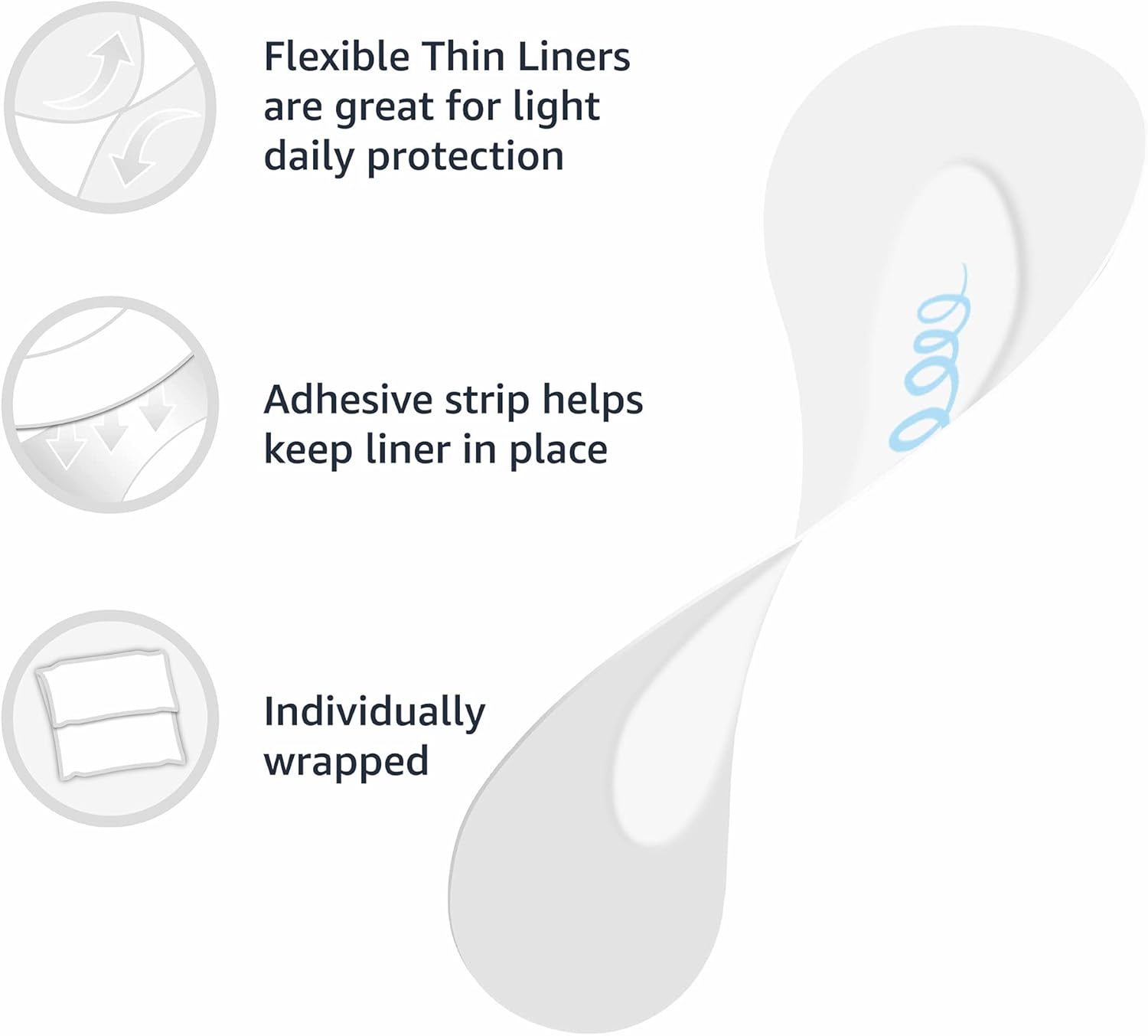  Basics Flexible Thin Pantiliner, Regular Length, 100 Count, 1 Pack (Previously Solimo)