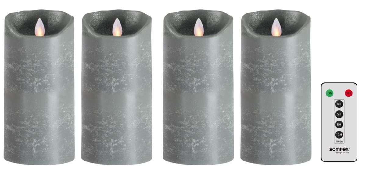sompexLED Candles with Timer Function and Flickering Flame, Grey, Diameter 8 cm, Height Selectable 18 cm or 23 cm, Advent Wreath Set of 4, Christmas Decoration, LED Decoration (4 x 18 cm with Remote
