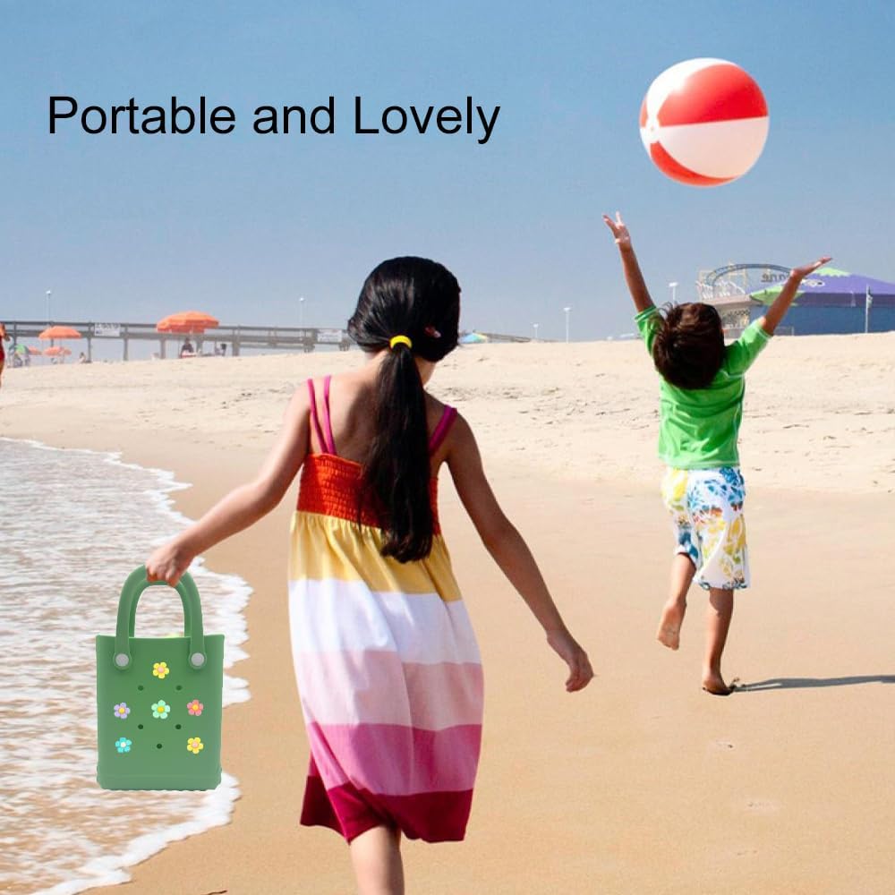 Mini Rubber Beach Tote Bag, 6.5''x8.0''x3.1''(L/H/W), Waterproof Beach Bag with Random Charms - Image 5