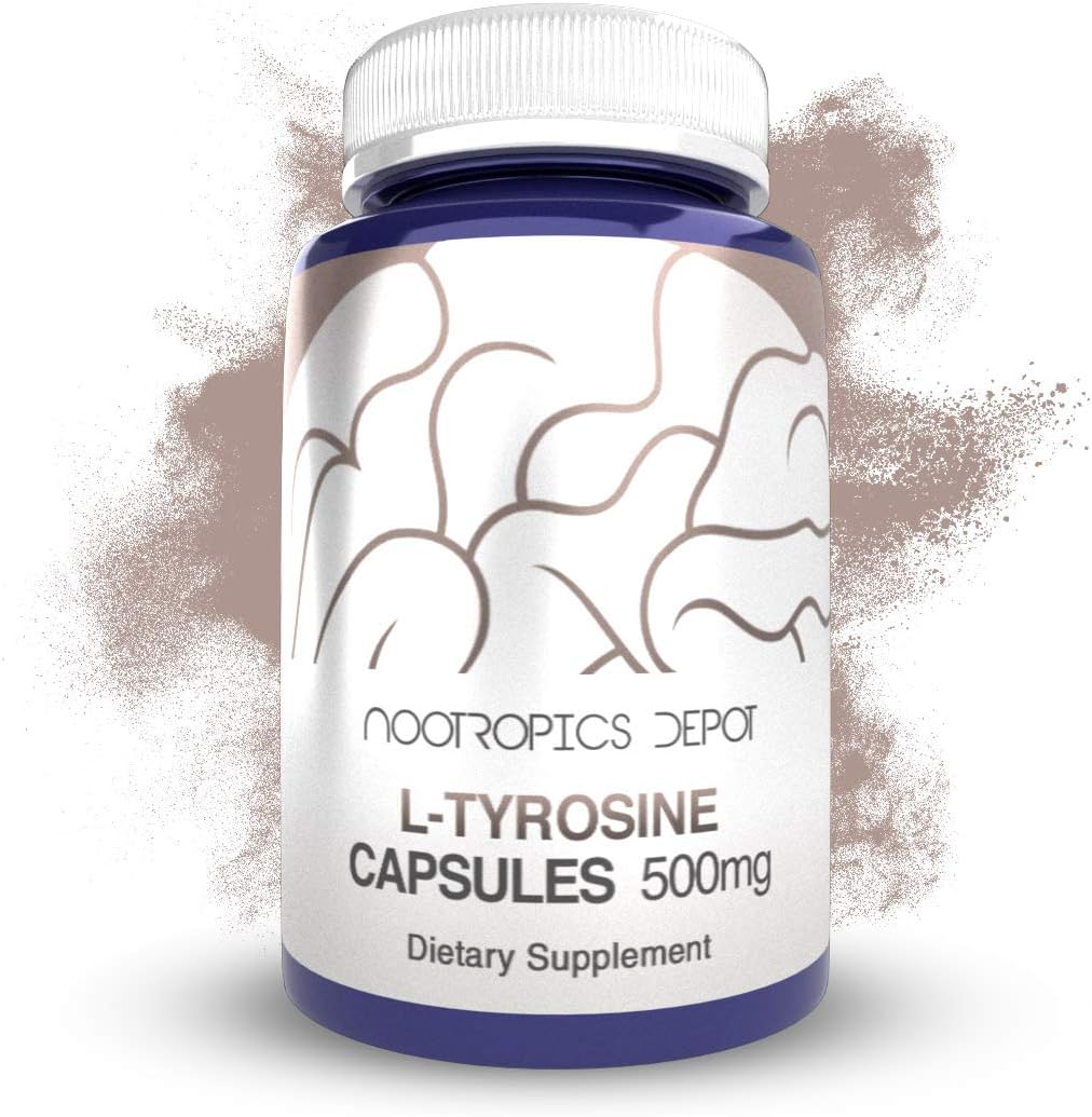 Nootropics Depot L-Tyrosine Capsules | 500mg | 120 Count | Amino Acid Supplement | Supports Healthy Stress Levels | Boosts Energy | Promotes Mental Alertness, Focus and Clarity