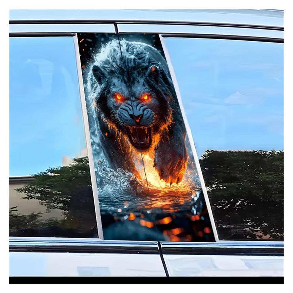 Dabhuoc One Color Car Parts 2 Pcs Car Window Pillar Stickers Flame Lion Polyethylene Protective Film