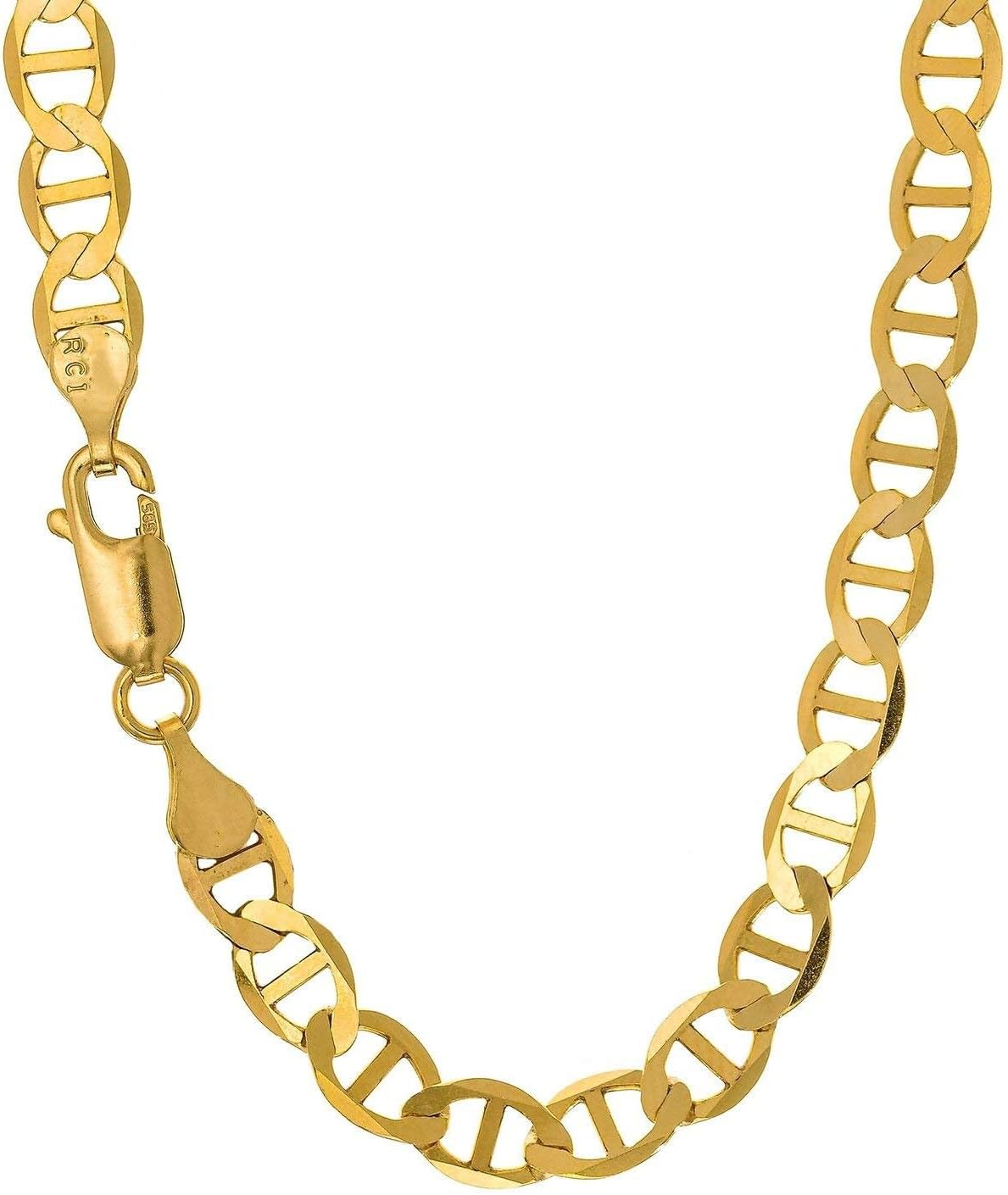 14 Karat Solid Yellow Gold 3.2 mm Mariner Anklet, Lobster Claw Clasp, 10 Inches, 2.6gr., Small