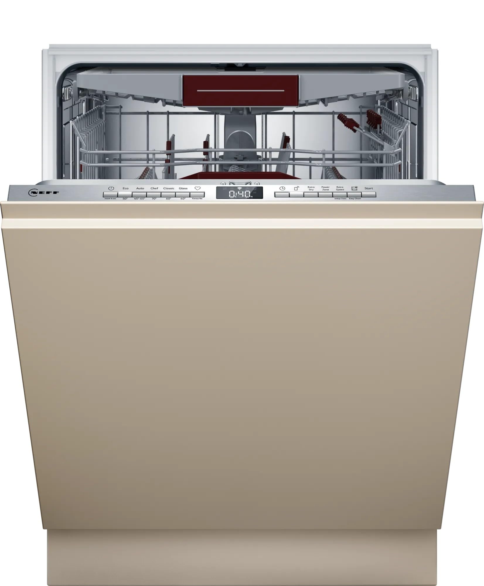 Neff S155ECX15E, N 50, lavavajillas inteligente, integral 60 cm, apto para lavavajillas, fabricado en Alemania, cajón para cubiertos, Open Dry, fuerte limpieza con Chef 70ºC, cesta superior regulable