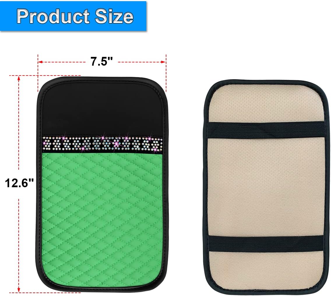 8sanlione Car Center Console Cover, PU Leather Armrest Seat Box Protector Pad, Car Middle Console Armrest Cushion, Universal Auto Interior Decor Accessories for Most Vehicle, Truck, SUV (Green) image 2