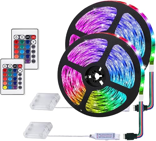 sinzau Tira de luces LED alimentadas por batería de 6.6ft, tira LED con control remoto de 24 teclas para decoración de fiestas y bricolaje, paquete