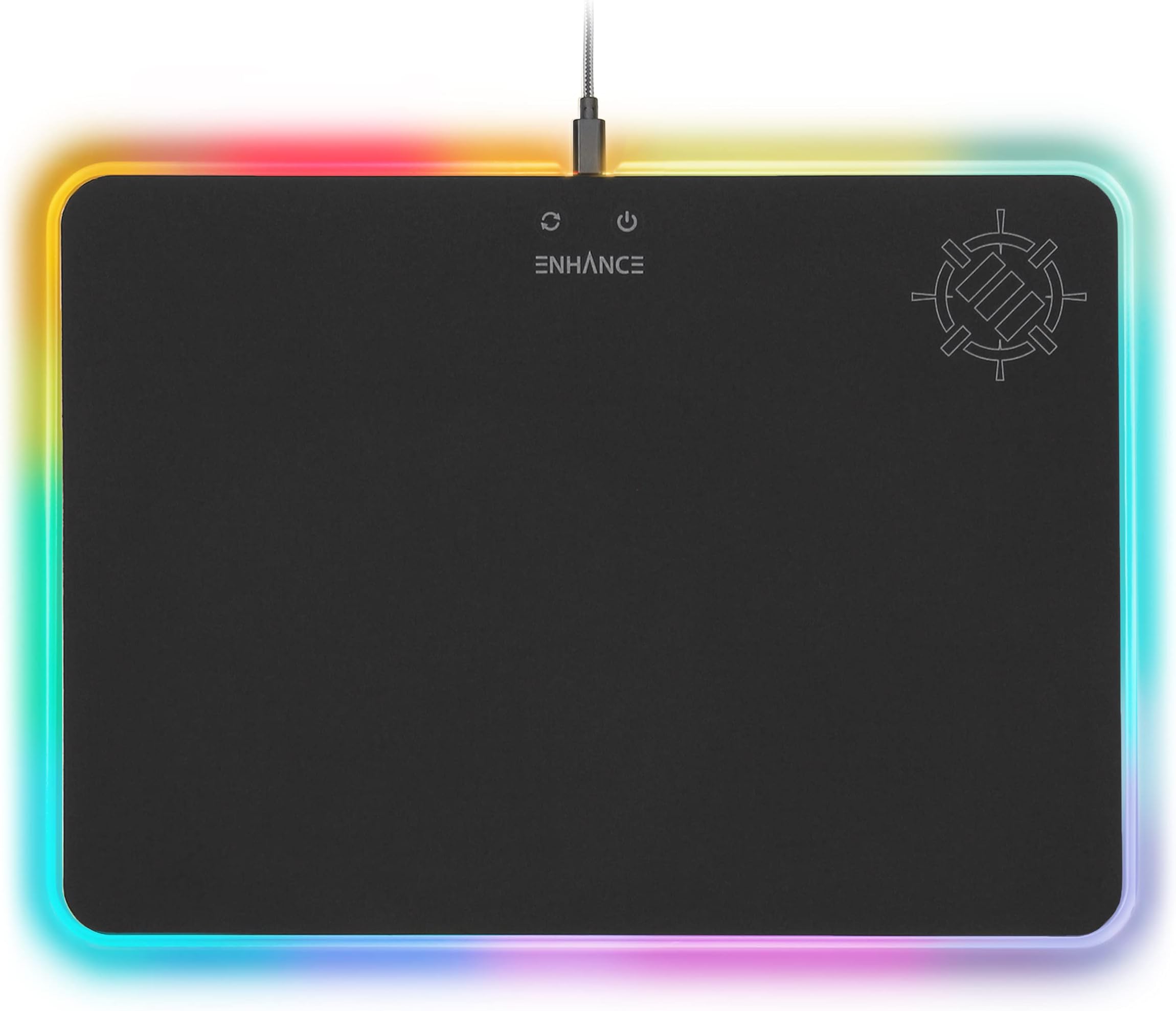 ENHANCE Large LED Gaming Mouse Pad with Soft Fabric Surface - Hard Mouse Mat with 7 RGB Colors & 2 Lighting Effects, Brightness Controls, & Precision Tracking for Esports - Black Fabric